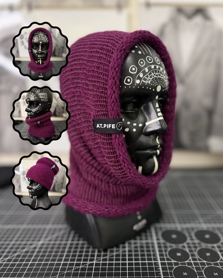 Knitted Balaclava-TUBE SCARF-Hat "3in1" | deep plum