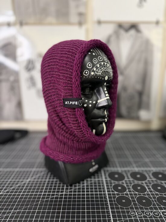 Knitted Balaclava-TUBE SCARF-Hat "3in1" | deep plum