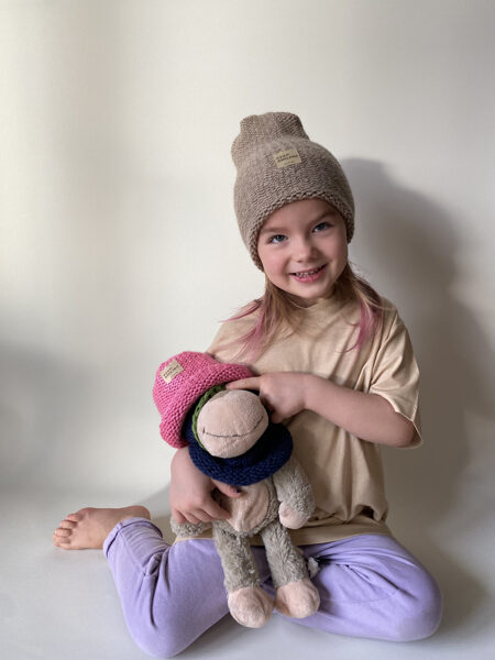 Knitted DOUBLE wool&alpaca "M" KIDS BEANIE HAT | beige