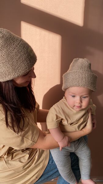 Knitted DOUBLE wool&alpaca KIDS BEANIE HAT (XS)