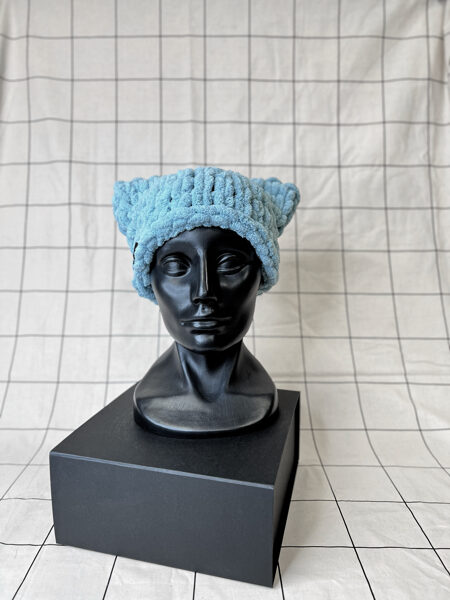 Baby PUFFY CAT hat | Light blue